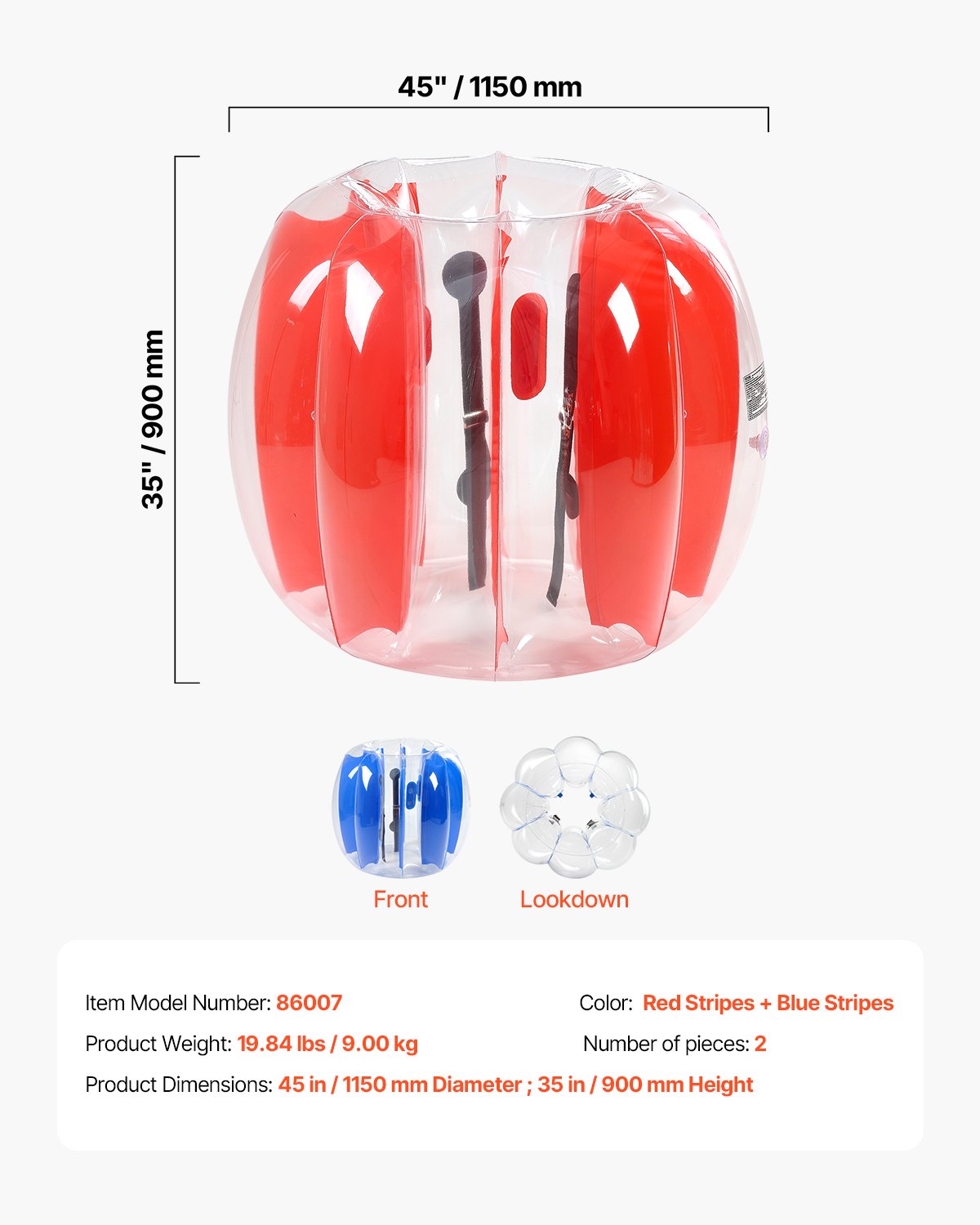 Uppblåsbara bumperbollar 2-pack, 4FT/1.2M Body Sumo-boll, hållbar tjock PVC-mänsklig hamster-bubbelknackare för utomhussporter, Bopper-leksak för trädgård, gårdspark, röd och blå