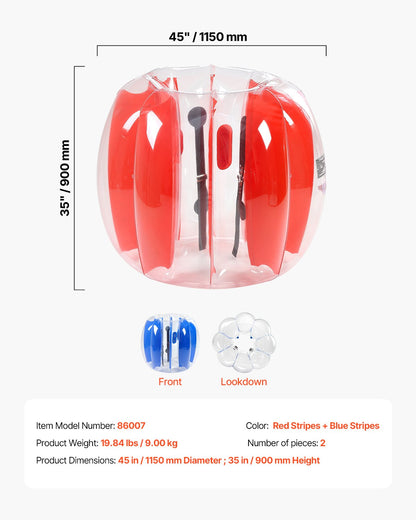 Uppblåsbara bumperbollar 2-pack, 4FT/1.2M Body Sumo-boll, hållbar tjock PVC-mänsklig hamster-bubbelknackare för utomhussporter, Bopper-leksak för trädgård, gårdspark, röd och blå
