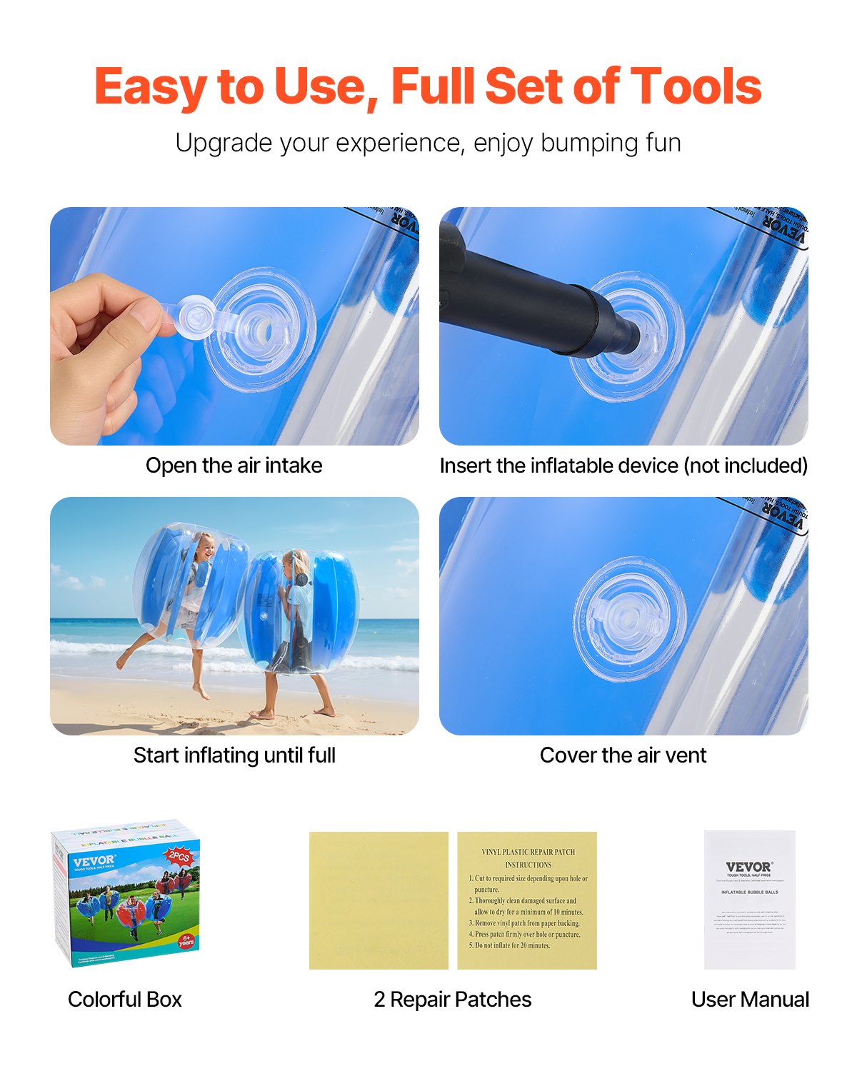 Uppblåsbara bumperbollar 2-pack, 3FT/0.9M Body Sumo-boll, hållbar tjock PVC-mänsklig hamster-bubbelknäckare för utomhusspel, Bopper-leksak för lekplats, blå ränder