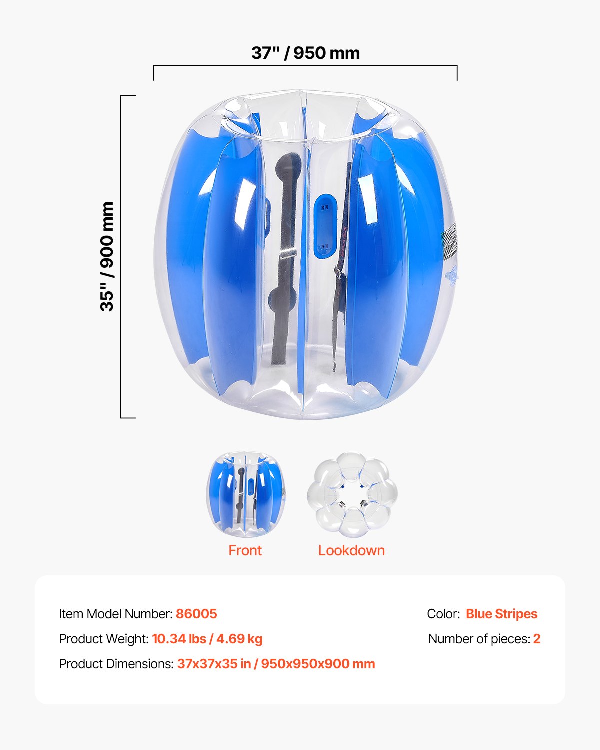 Uppblåsbara bumperbollar 2-pack, 3FT/0.9M Body Sumo-boll, hållbar tjock PVC-mänsklig hamster-bubbelknäckare för utomhusspel, Bopper-leksak för lekplats, blå ränder