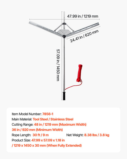 Lake Weed Cutter, Pond Aquatic Plant Cutting Tool with 1.21 m Max. Cut Width, Sharp and Heavy-Duty Steel Blades, Pond Rake with 9 m Throw Rope, for Cattail, Phragmites, Lilly Pads and Chara