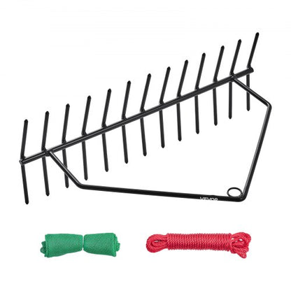 24 in Aquatic Weed Rake, 8.7 in Double Sided Lake Weed Rake, Pond Weeds Cutter with 30ft Rope, Tie Hole, No Assembly Required, Lightweight Muck Lilypad Clearing Tool for Pond, Lake, Rivulet