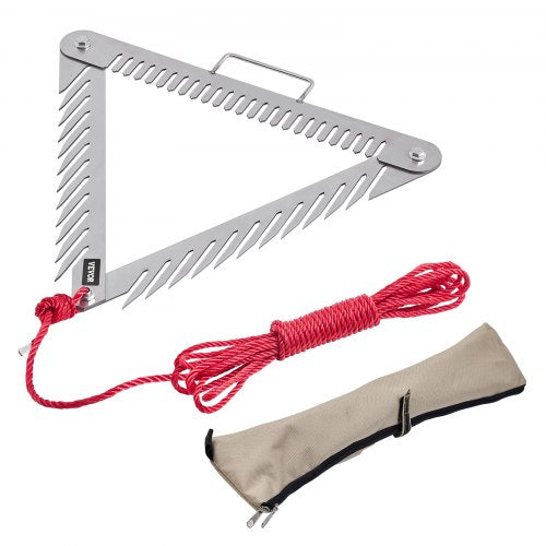 24in Aquatic Weed Rake, 3-Sided Lake Weed Rake with Handle, Portable and Foldable Pond Water Grass Razor, Stainless Steel Throwable Floating Pond Weeds Cutter with 30 ft Rope, for Lakes Ponds