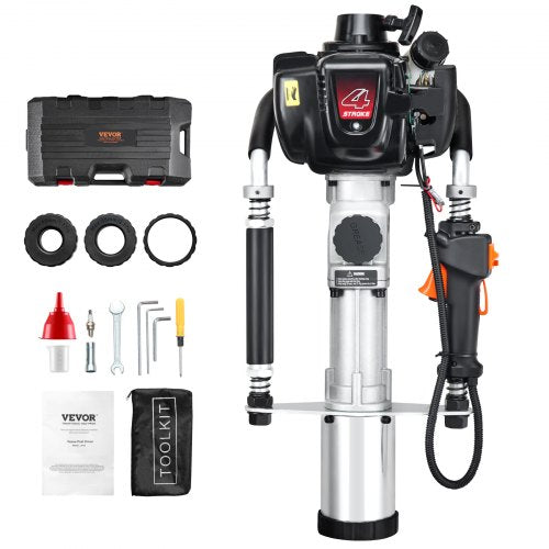 37,77cc bensindriven T-stolpsdrivare, 4-taktsmotor bensindriven stängselpålningsmaskin, med 3-stolps drivhuvud (45/55/88 mm), 1000W bärbar påldrivare för gård, ranchstängsel, vägförbättringar