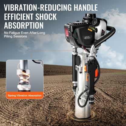 37,77cc bensindriven T-stolpsdrivare, 4-taktsmotor bensindriven stängselpålningsmaskin, med 3-stolps drivhuvud (45/55/88 mm), 1000W bärbar påldrivare för gård, ranchstängsel, vägförbättringar