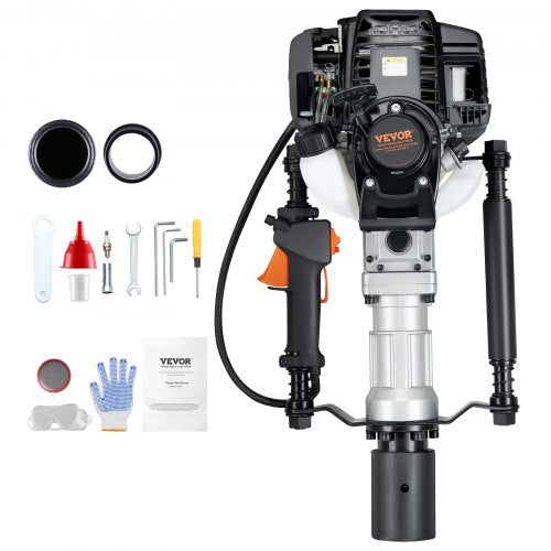 37.77cc Gas-Powered T Post Driver, 4-Stroke Engine Gasoline Fence Piling Pounder, with 2 Post Driving Head(55/70 mm) , 1000W Portable Piledriver For Farm, Ranch Fencing, Road Improvements