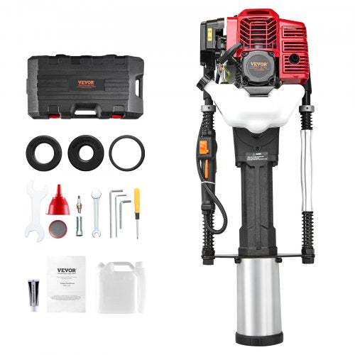 52cc bensindriven T-stolpsdrivare, 2-taktsmotor bensindriven stängselpålningsmaskin, 1400W bärbar påldrivare med 3-stolps drivhuvud (49/69/100 mm), för gårds-, ranch- och vägförbättringar