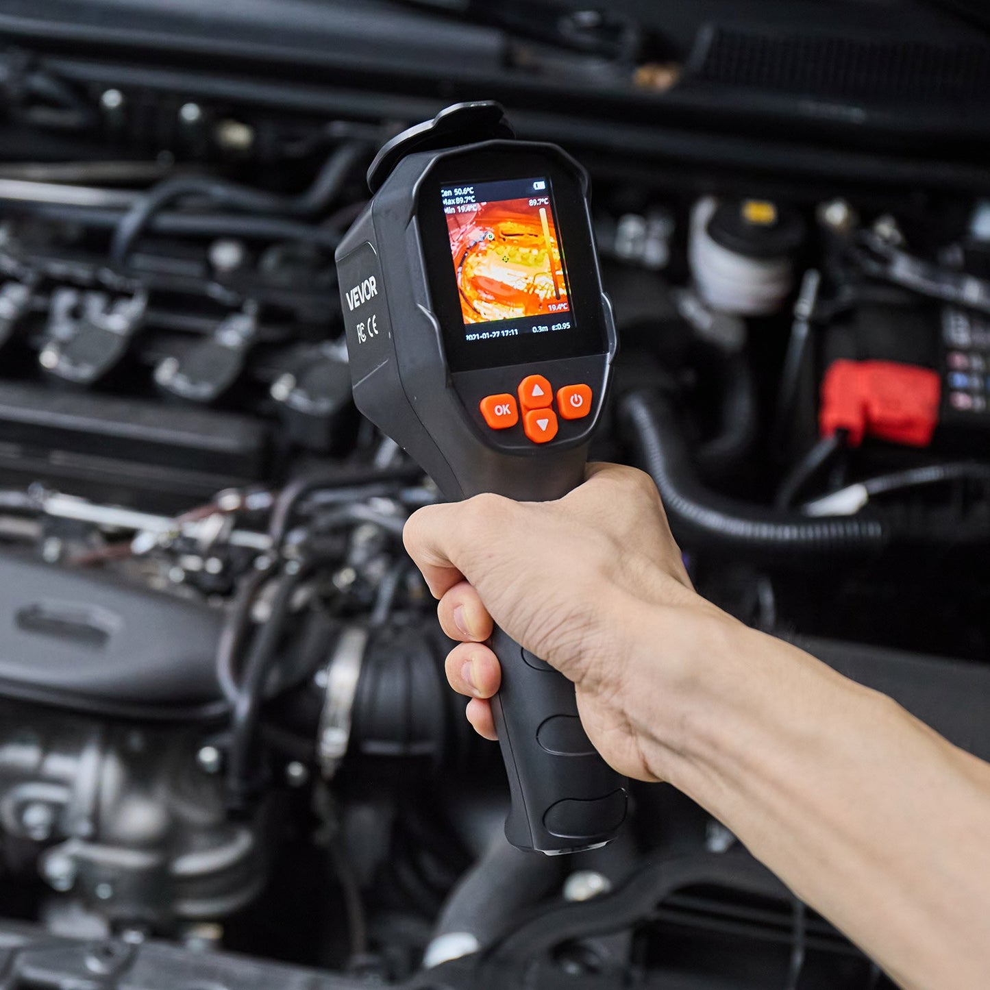 Värmekamera, TISR Super Resolution 240x180, värmekamera med 2MP visuell kamera, 96x96 IR-upplösning, 25 Hz uppdateringsfrekvens, -4°F till 1022°F, 4 bildlägen och 6 färgpaletter