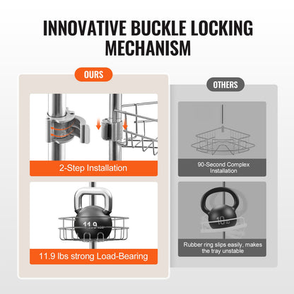 Duschhörnstång, 94 cm till 300 cm hög, multifunktionell duschstång med starkt lastbärande bricka, rostfri, lättinstallerad stång, lämplig för badrum och toaletter