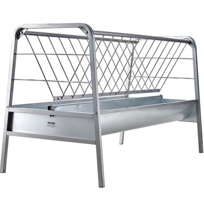 Höfoder för boskap, 2-i-1 spannmåls- och höfoderare, betesfoderare med kapacitet på 80 gallon, 59" lång gethöfoderare med djupare utfodringstråg, kraftig stålhållare för spannmål och hö för fårgårdar