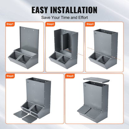 Grisutfodringsautomat, kapacitet 3,7 skäppor, dubbeldörrsgrisutfodringsautomat, kraftig stålgrisutfodringsautomat, multifunktionell kryputfodringsautomat, utomhusutfodringsautomat för boskap, gårdstillbehör för utfodring av upp till 8 grisar