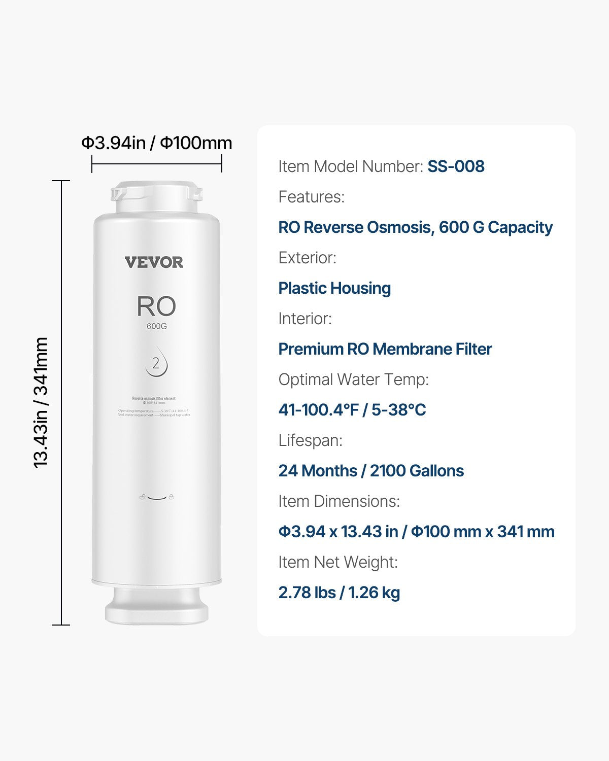 Reverse Osmosis System, 600 GPD 10-stage Reverse Osmosis Water Filter Replacement, RO Filter Cartridge for 24 Months, Reduces Lead & Chlorine, Compatible with SS-004 Under Sink Water Filter