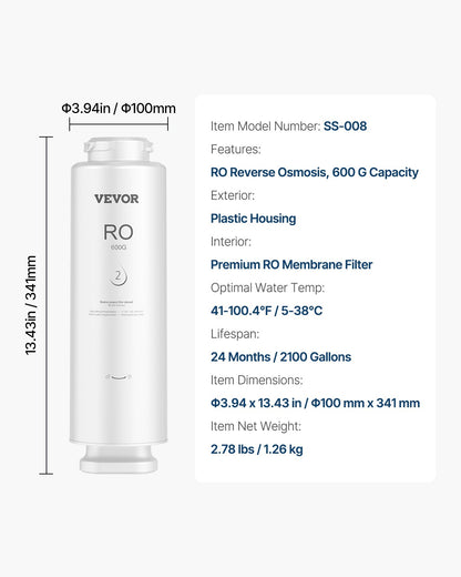 Reverse Osmosis System, 600 GPD 10-stage Reverse Osmosis Water Filter Replacement, RO Filter Cartridge for 24 Months, Reduces Lead & Chlorine, Compatible with SS-004 Under Sink Water Filter