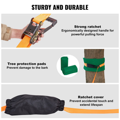 Slackline-kit med träningslina, 18,29 m slacklineutrustning för trädgården, enkelt uppsatt hårt rep för barn och vuxna, komplett slackline-set med trädskydd, armtränare, bärväska och instruktioner