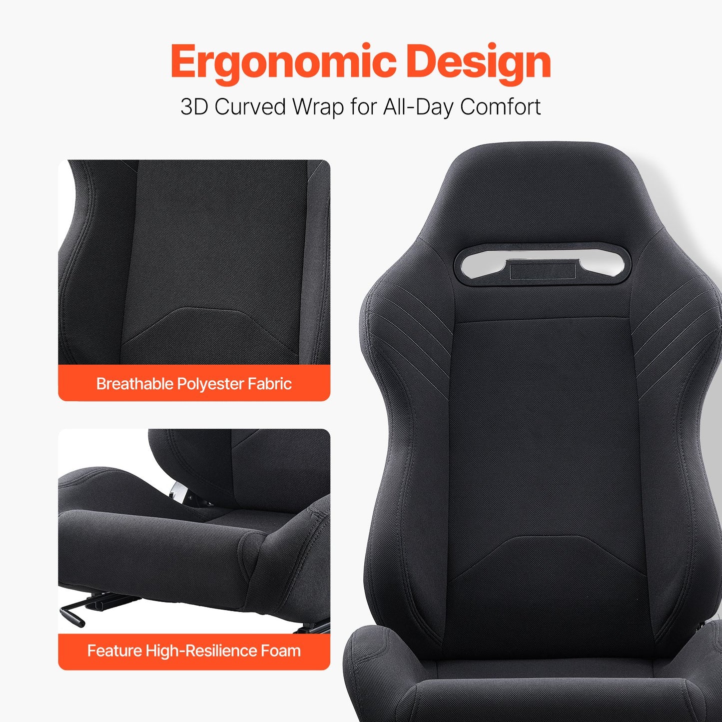 Racing Seat, 2 Set, Adjustable Racing Cockpit with Wide Angle Reclining & High-Resilience Foam, Comfortable Racing Chair with Polyester Fabric & Q235B Slider, Fit for Racing Cars & Go-Karts