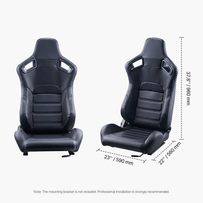 Racing Seat, 2 Set, Adjustable Racing Cockpit with Wide Angle Reclining & High-Resilience Foam, Comfortable Racing Chair with Soft PVC Leather & Q235B Slider, Fit for Racing Cars & Go-Karts