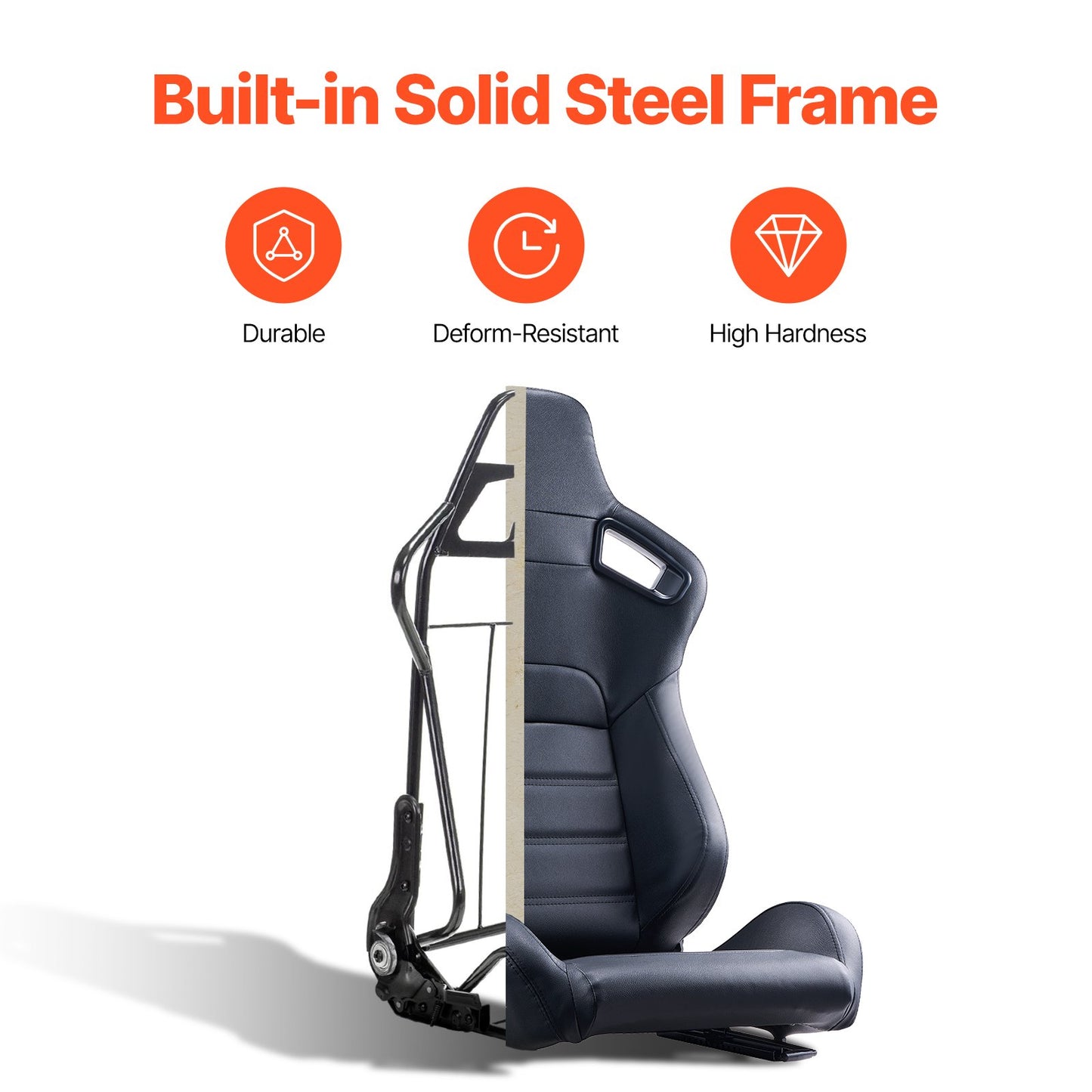 Racing Seat, 2 Set, Adjustable Racing Cockpit with Wide Angle Reclining & High-Resilience Foam, Comfortable Racing Chair with Soft PVC Leather & Q235B Slider, Fit for Racing Cars & Go-Karts