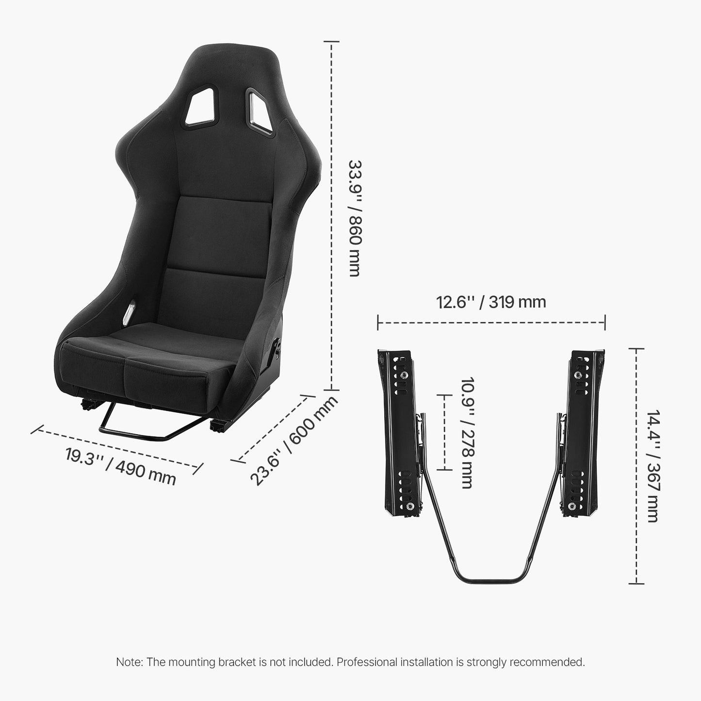 Racing Seat, 1 Set, Integrated Racing Cockpit with Double-Lock Slider & High-Resilience Foam, Comfortable Racing Chair with Soft Velour Fabric & Q235B Slider, Fit for Racing Cars & Go-Karts