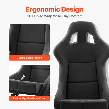 Racing Seat, 1 Set, Integrated Racing Cockpit with Double-Lock Slider & High-Resilience Foam, Comfortable Racing Chair with Soft Velour Fabric & Q235B Slider, Fit for Racing Cars & Go-Karts