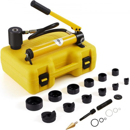 10 Ton Hydraulic Knockout Punch Kit, 1/2" to 2" Conduit Hole Cutter Set, KO Tool Kits with Puncher 6 Piece, Metal Sheet Driver Tools, For Aluminum, Brass, Stainless Steel, Fiberglass and Plastic