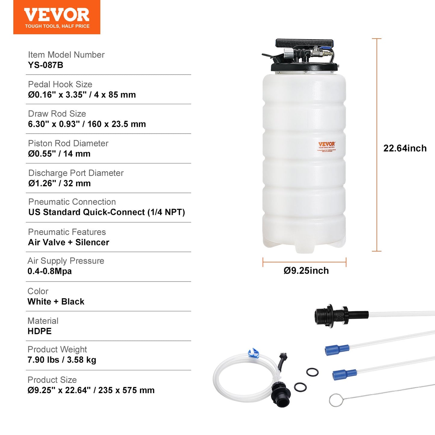 Fluid Extractor, 4 Gallons (15 Liters), Pneumatic/Manual Oil Changer Vacuum Fluid Extractor with Dipstick and Suction Hose, Oil Extractor Change Pump for Automotive Fluids Vacuum Evacuation