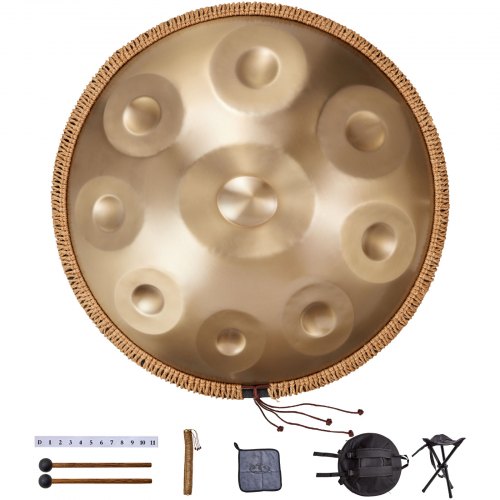 Handpan Drum, 56 cm 9 Notes Steel Hand Drum, 432Hz D Minor Musical Drums with Woven Edge Guard, 2 Mallets & Carrying Case, Fade-Resistant Percussion Instrument for Professional Performance