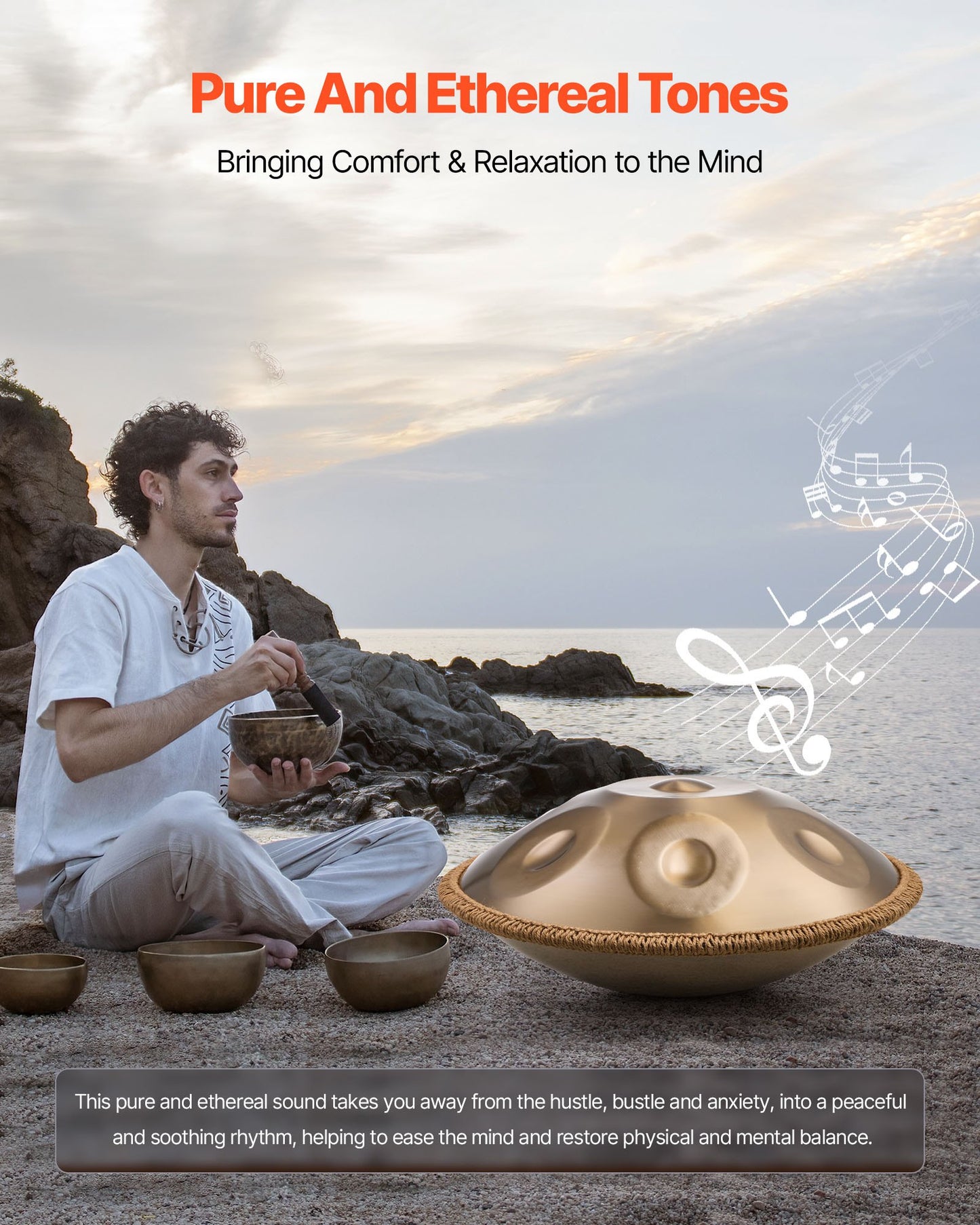Handpan Drum, 56 cm 9 Notes Steel Hand Drum, 432Hz D Minor Musical Drums with Woven Edge Guard, 2 Mallets & Carrying Case, Fade-Resistant Percussion Instrument for Professional Performance