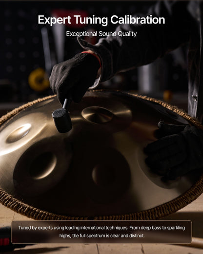 Handpan Drum, 56 cm 9 Notes Steel Hand Drum, 432Hz D Minor Musical Drums with Woven Edge Guard, 2 Mallets & Carrying Case, Fade-Resistant Percussion Instrument for Professional Performance