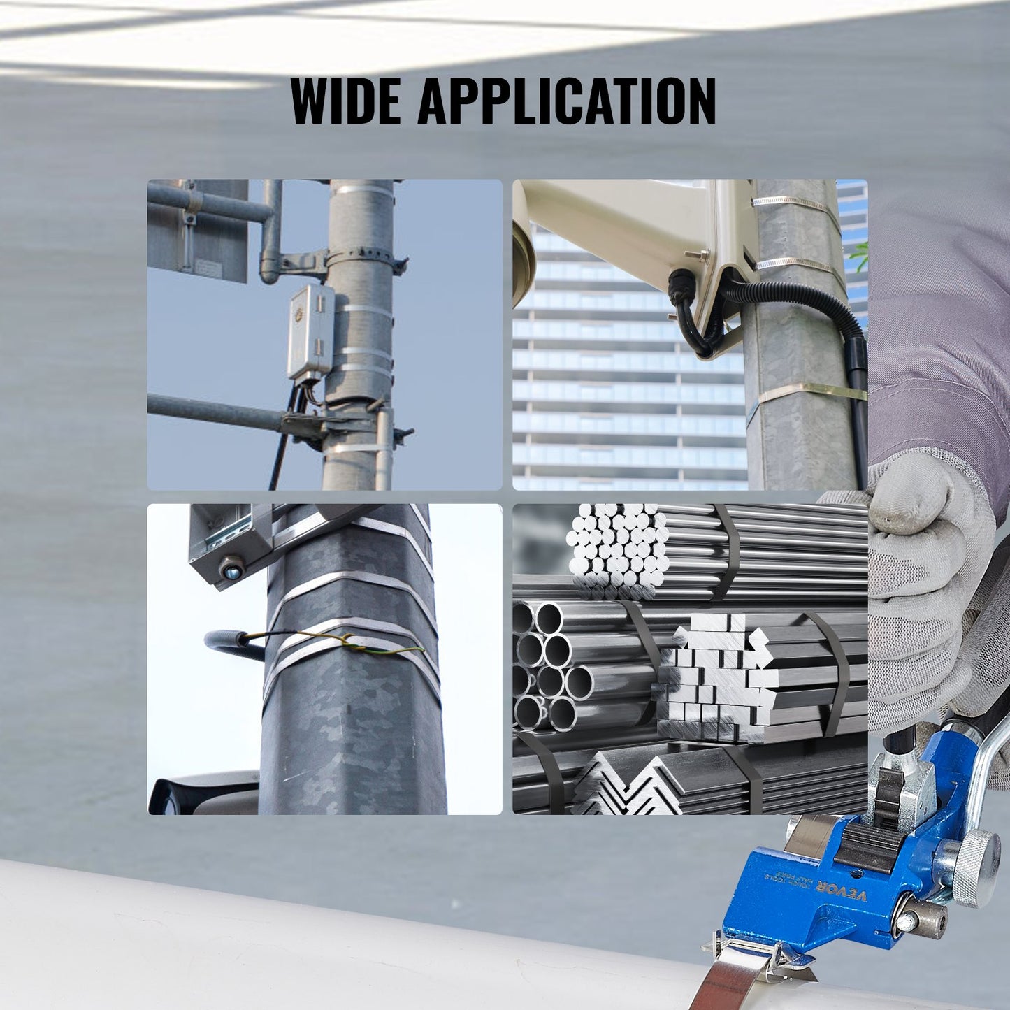 Bandningssats med bandningsspännverktyg, 100 fot långt band i rostfritt stål 304, 100 metallplomber, bandningssats för pallförpackningar, bandningsförpackningar för packning