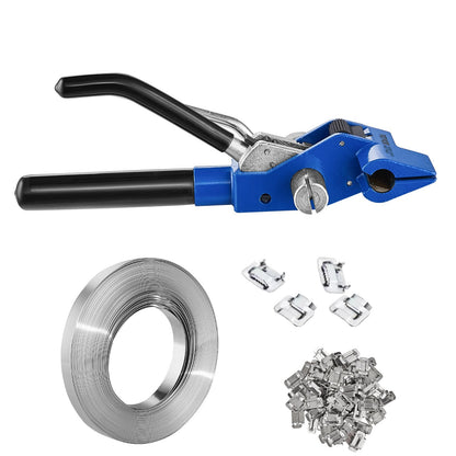 Bandningssats med bandningsspännverktyg, 100 fot långt band i rostfritt stål 304, 100 metallplomber, bandningssats för pallförpackningar, bandningsförpackningar för packning