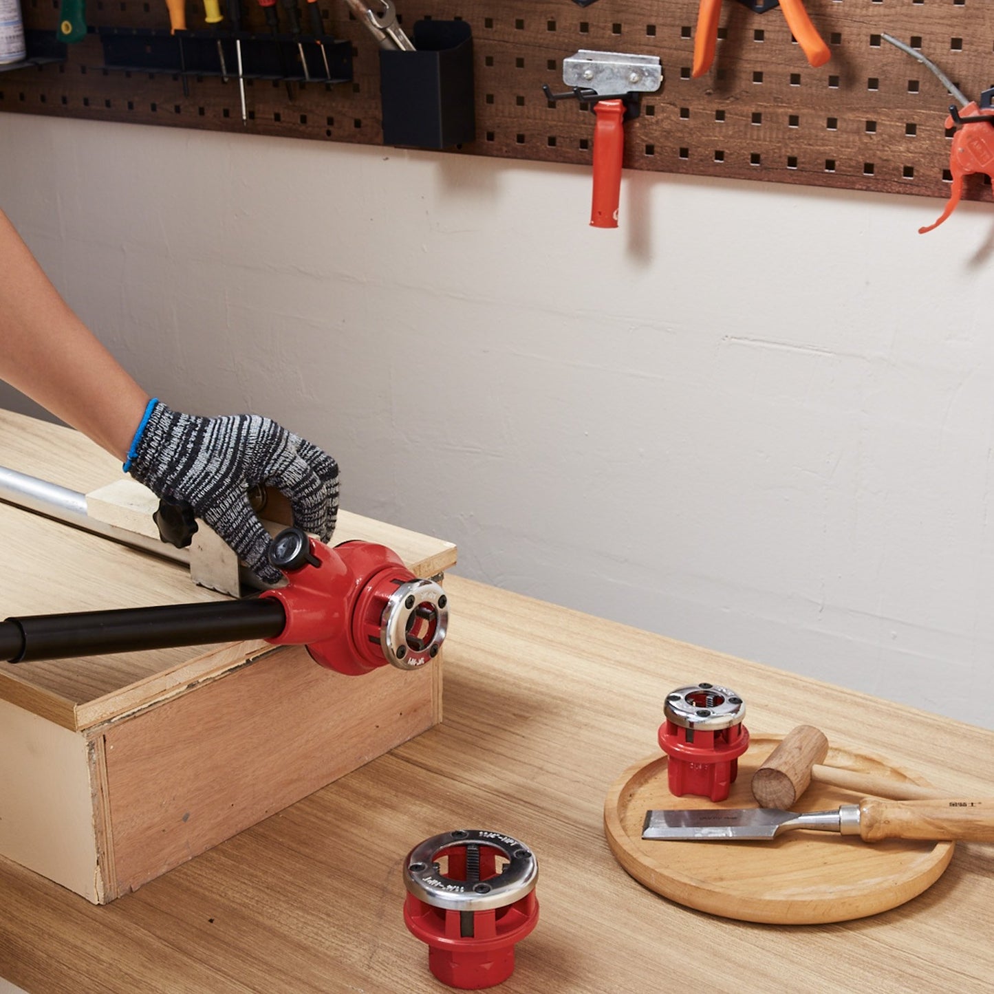 Spärrgängningssats för rör, 6,4 mm NPT - 32 mm NPT manuell spärrgängningssats för rör, bärbart rörgängningsverktygsset med 6 delar NPT-matriser, förvaringsfodral för galvaniserade aluminium-, järn- och kopparrör