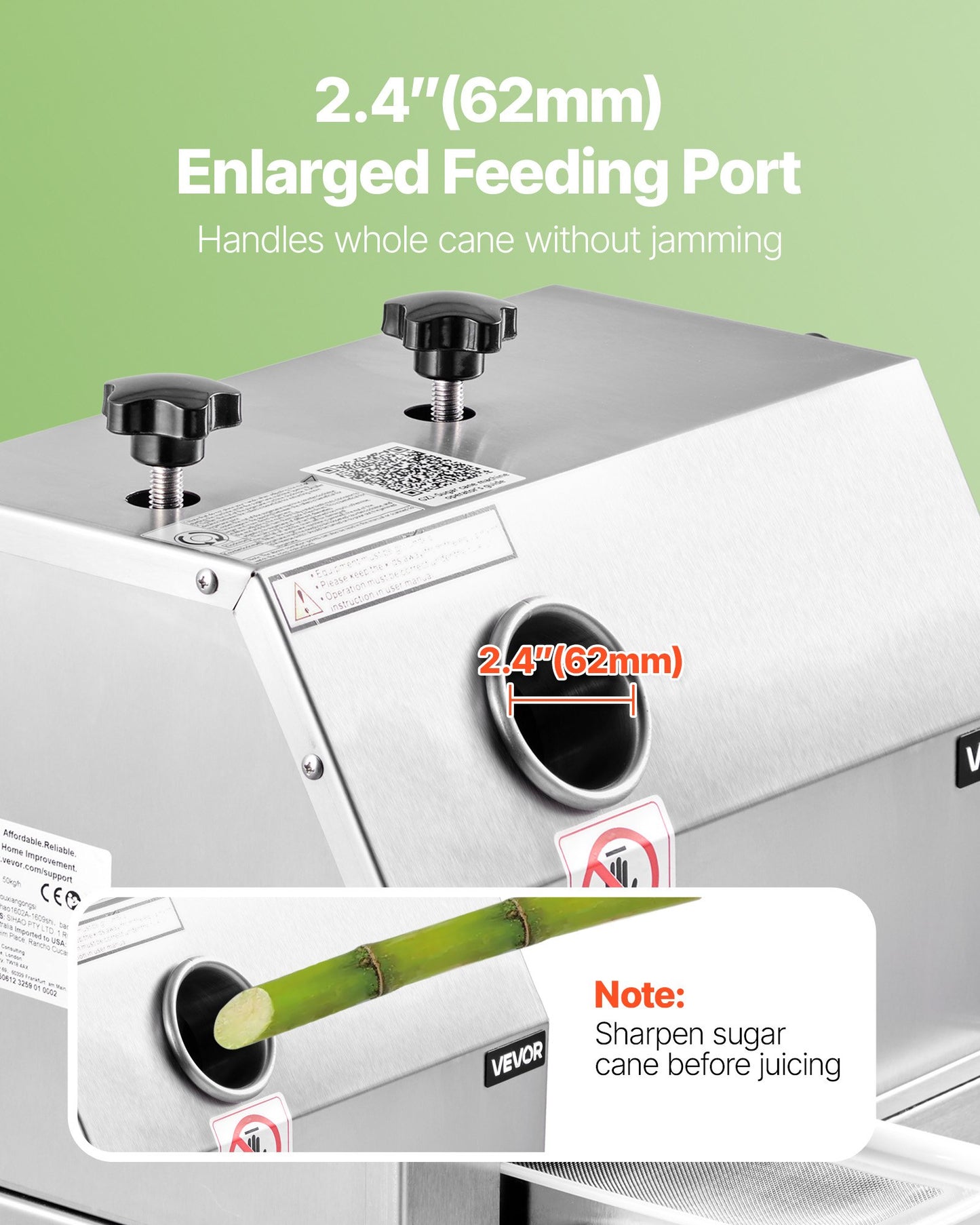 Commercial Sugar Cane Juicer Machine 50 kg/h Output 3 Rollers 62 mm Inlet