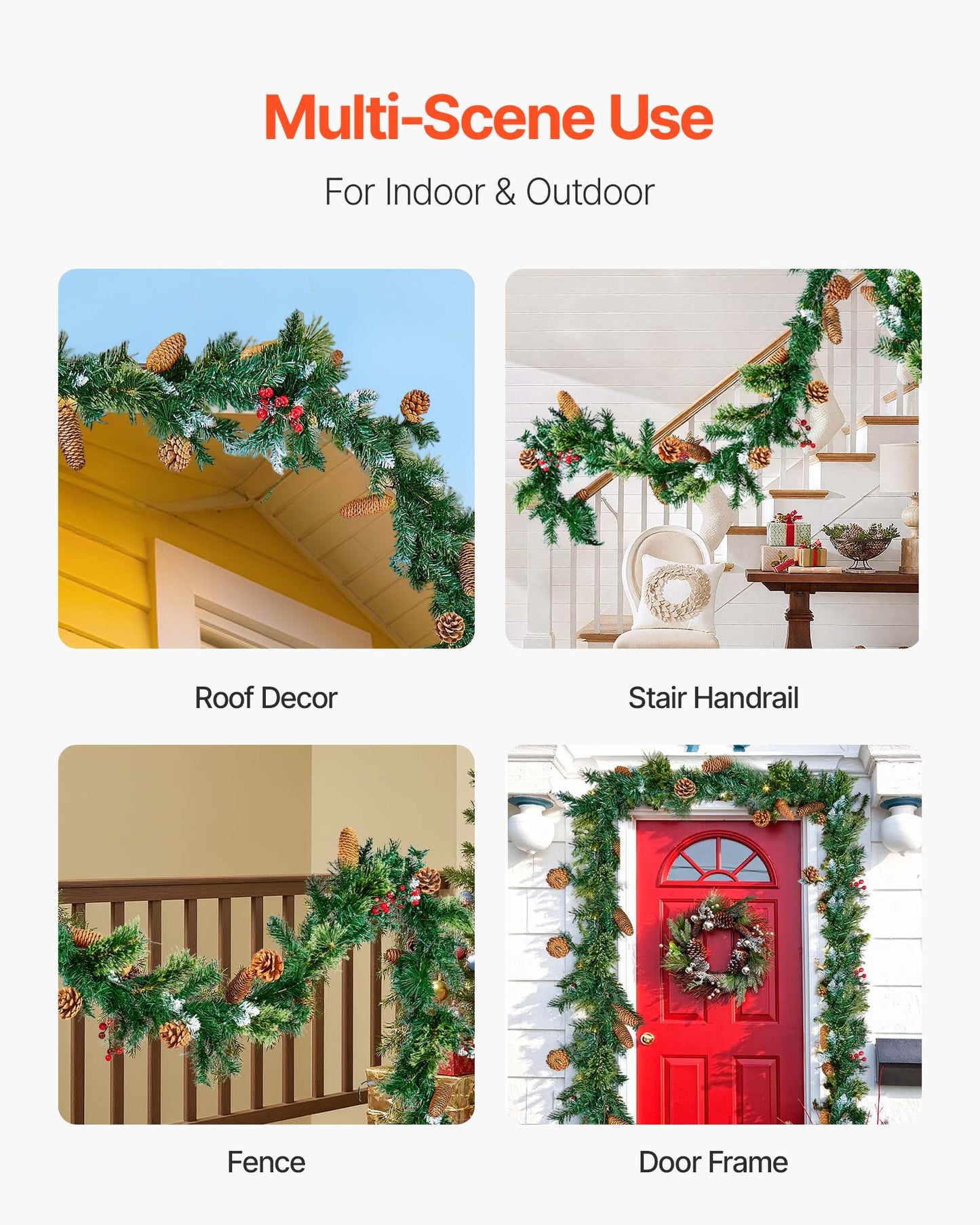 Christmas Garland, 2750mm Artificial Christmas Garland with Light String, Faux Greenery Decoration with Berry Clusters, Pine Needles, Pine Cones, Realistic Xmas Collection for Mantel Fireplace