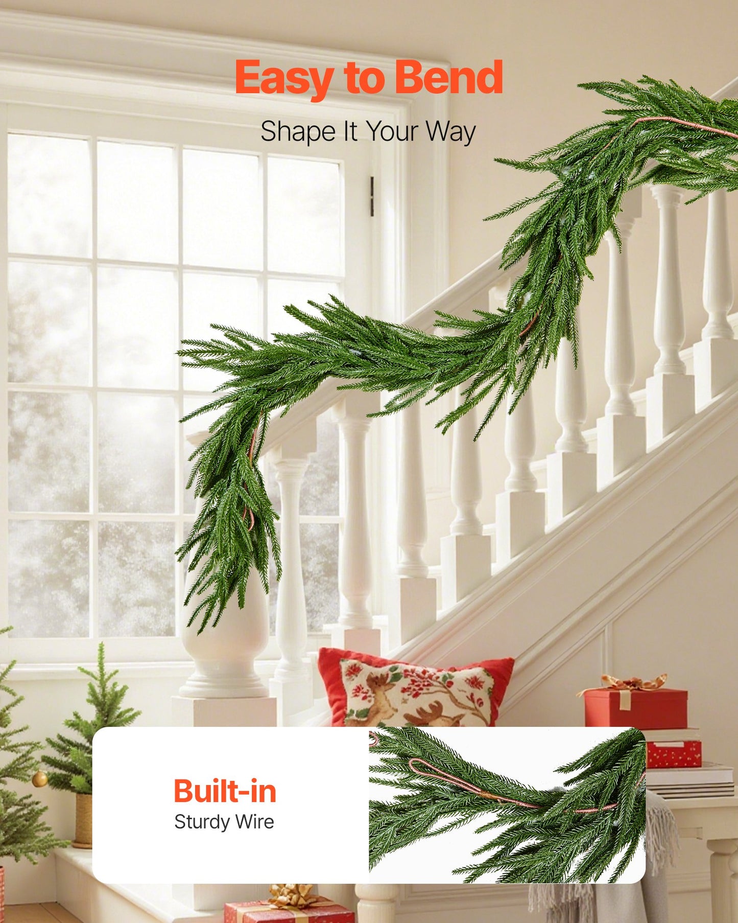 Christmas Garland, 1524 mm Realistic Norfolk Pine Garland, Evergreen Real Touch Artificial Faux Greenery Garlands, for Holiday Indoor Outdoor Xmas Decoration on Table, Mantel, and Fireplace