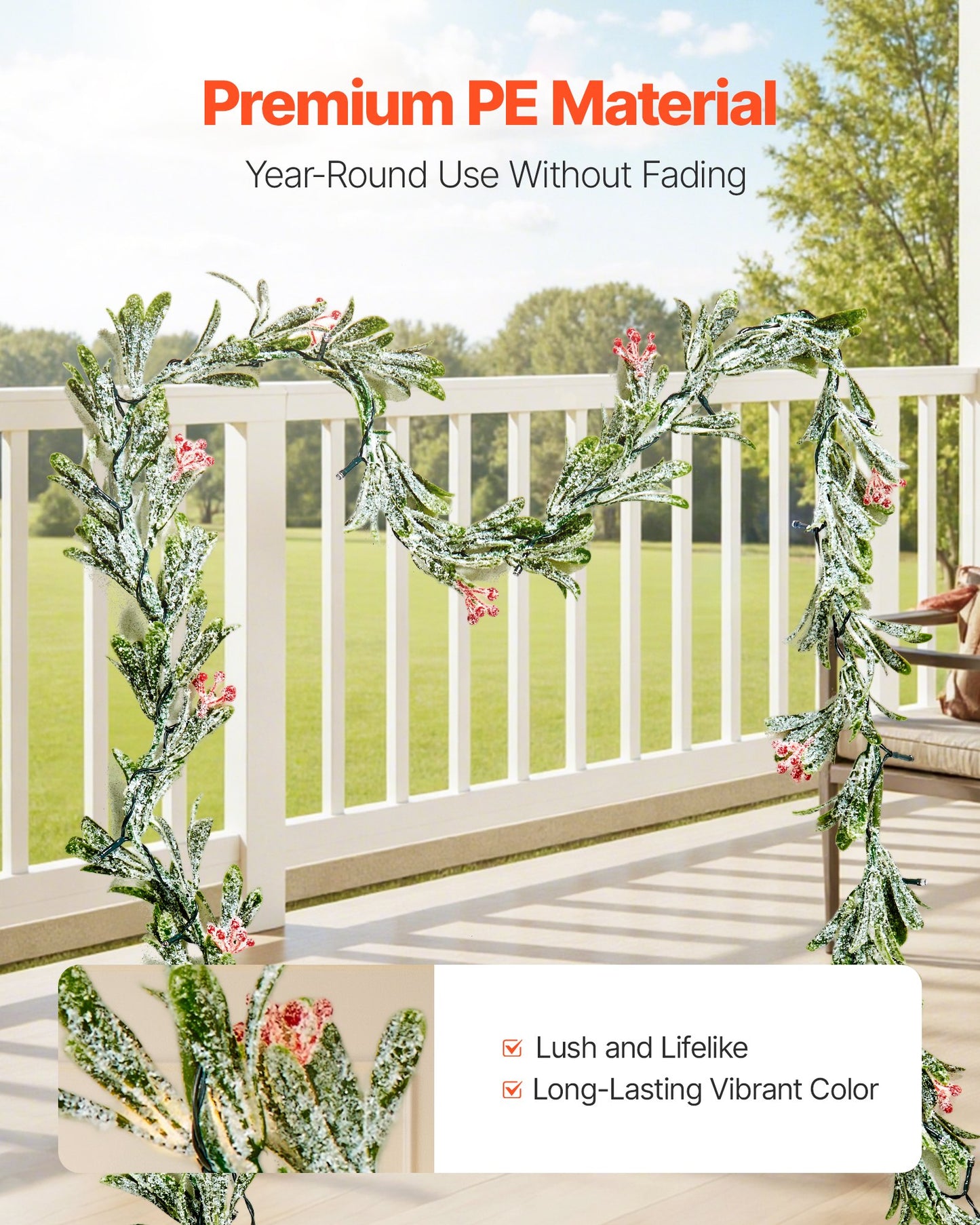 Christmas Garland, 2011 mm Realistic Greenery Decorated with Vines, Olive Leaves, and Berries, Evergreen Faux Garlands with Light String for Indoor Outdoor Xmas Decoration on Mantel Fireplace