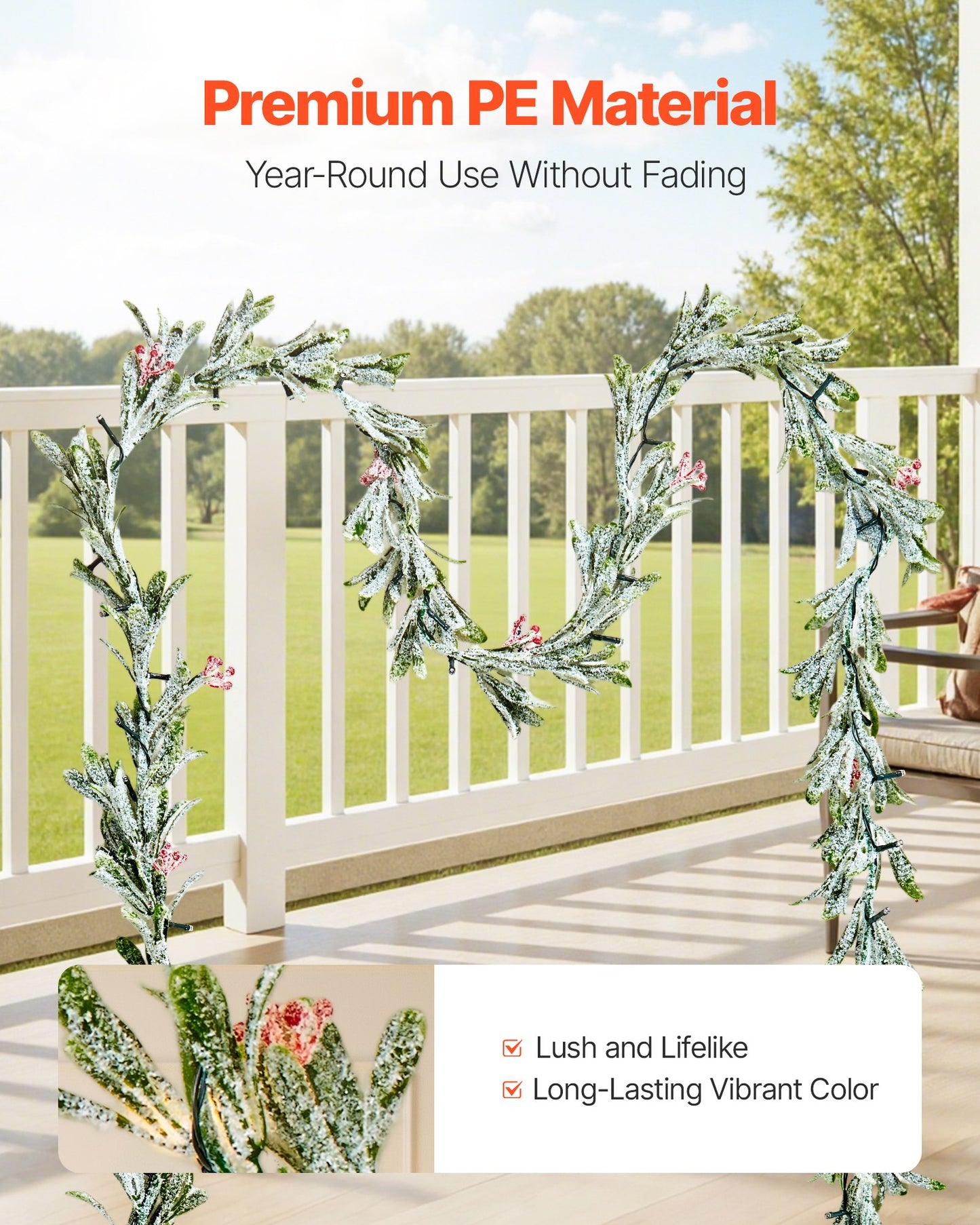 Julgirlang, 2750 mm realistisk grönska dekorerad med vinrankor, olivblad och bär, vintergröna konstgirlanger med ljusslinga för inomhus- och utomhusjuldekoration på manteleldstad