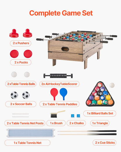 4-i-1 kombinationsspelbordsset, 32" airhockeybord, multikombinationsbord med poolbiljard, hockey, fotbollsspel, pingis, pushers och puckar, sportarkadbord för barn, familj, spelrum, kontor
