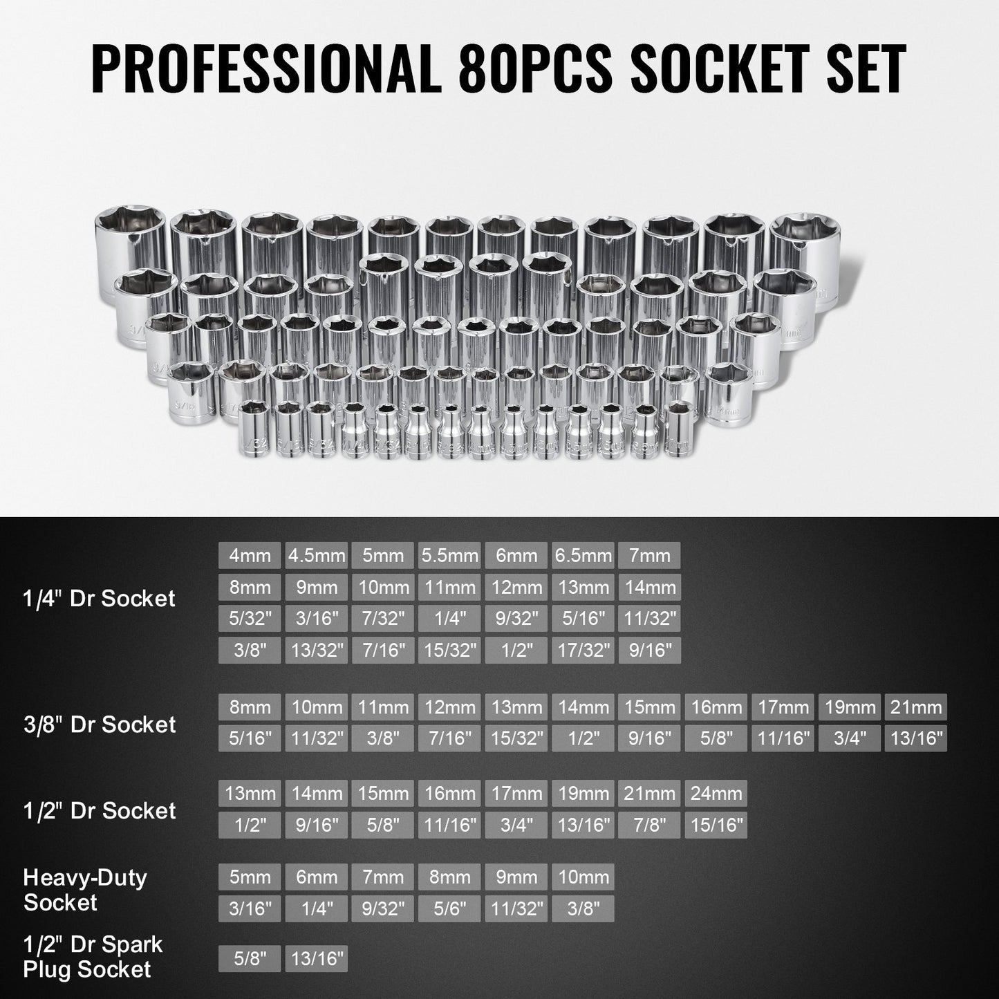 207-delars mekanikverktygssats, 1/4" 3/8" 1/2" hylsnyckel, SAE och metrisk mekanikverktygssats med bits, skiftnycklar, spärrhandtag, tillbehör och plastförvaringslåda, för bilreparationer