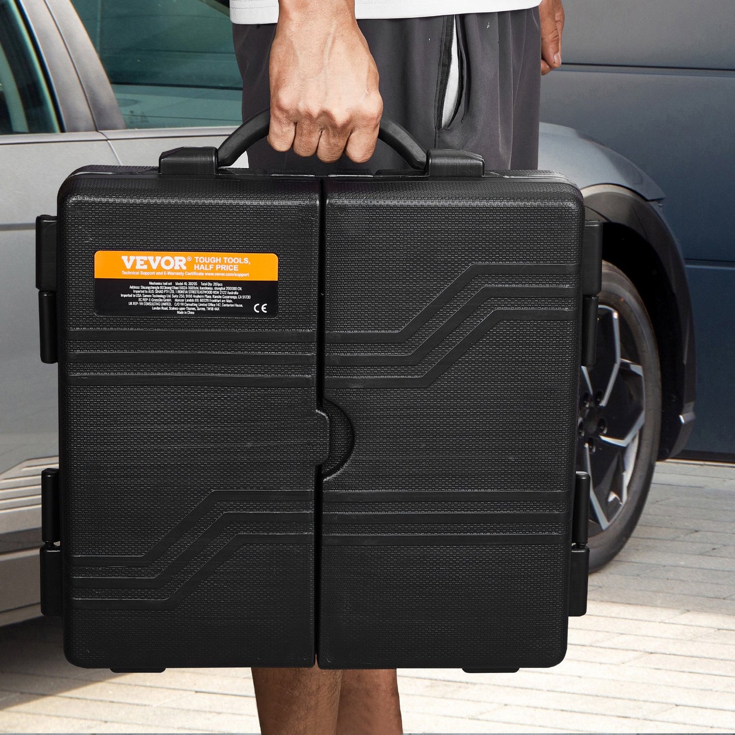 207-delars mekanikverktygssats, 1/4" 3/8" 1/2" hylsnyckel, SAE och metrisk mekanikverktygssats med bits, skiftnycklar, spärrhandtag, tillbehör och plastförvaringslåda, för bilreparationer