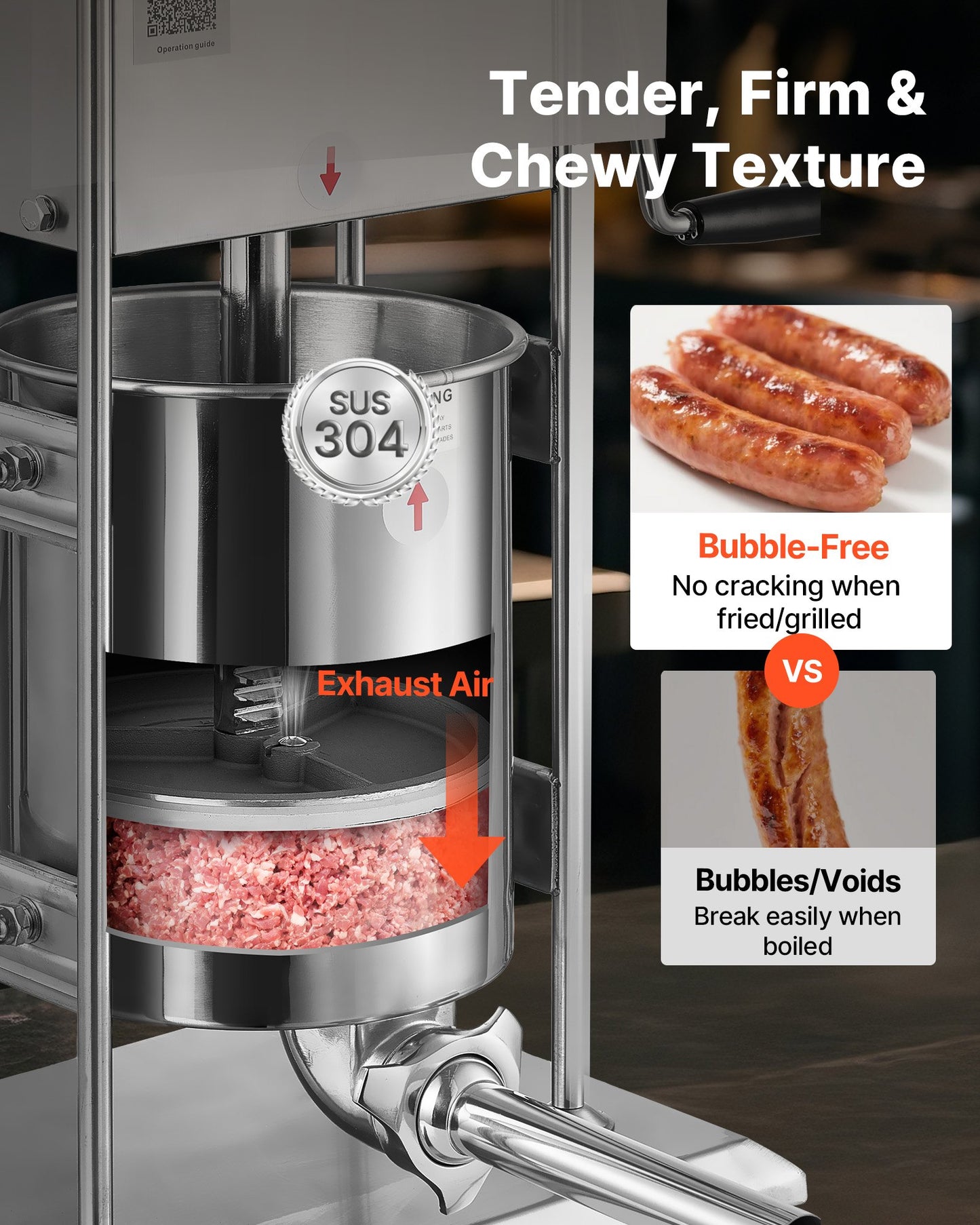 Manuell korvfyllare, 10 liters vertikal köttfyllare, korvfyllningsmaskin med dubbla hastigheter, kraftig fyllare i rostfritt stål med 5 fyllningsrör, för kommersiellt och hemmabruk