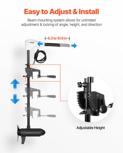 Electric Trolling Motor, Transom Mounted Outboard Boat Motors 12V 55lbs Thrust, 8-Speed Electric Boat Engine w/ Battery Indicator, for Kayaks, Fishing Boats on Freshwater/Saltwater, 30-In Shaft
