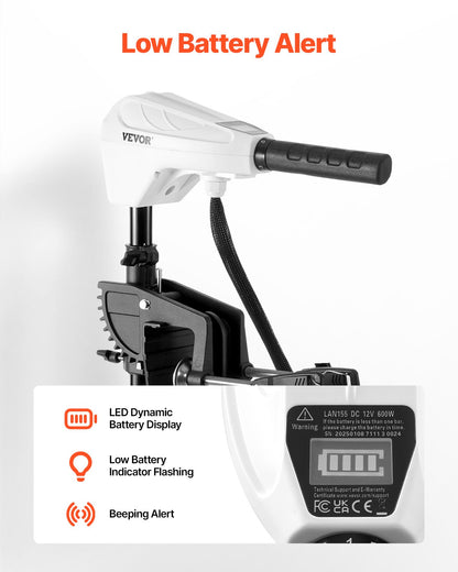 Electric Trolling Motor, Transom Mounted Outboard Boat Motors 12V 55lbs Thrust, 8-Speed Electric Boat Engine w/ Battery Indicator, for Kayaks, Fishing Boats on Freshwater/Saltwater, 30-In Shaft