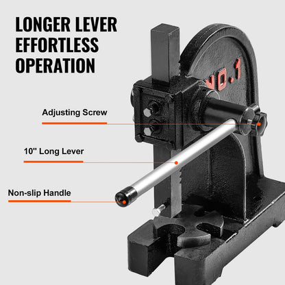 Arbor Press, 1 Ton Manual Arbor Press, 15 cm Maximum Height, Cast Iron Heavy-duty Manual Desktop Arbor Press, Precision Hand Press for Stamping, Bending, Stretching, Forming