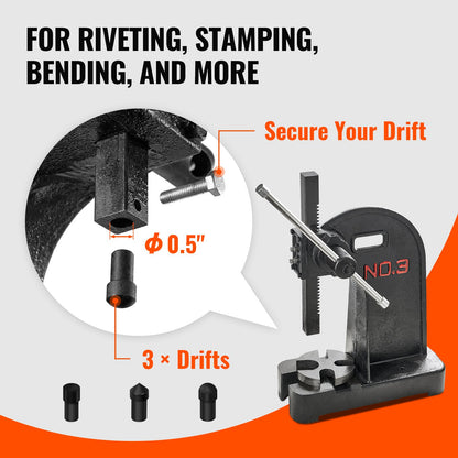 Arbor Press, 3 Ton Manual Arbor Press, 310 mm Maximum Height, Cast Iron Heavy-duty Manual Desktop Arbor Press, Precision Hand Press for Stamping, Bending, Stretching, Forming