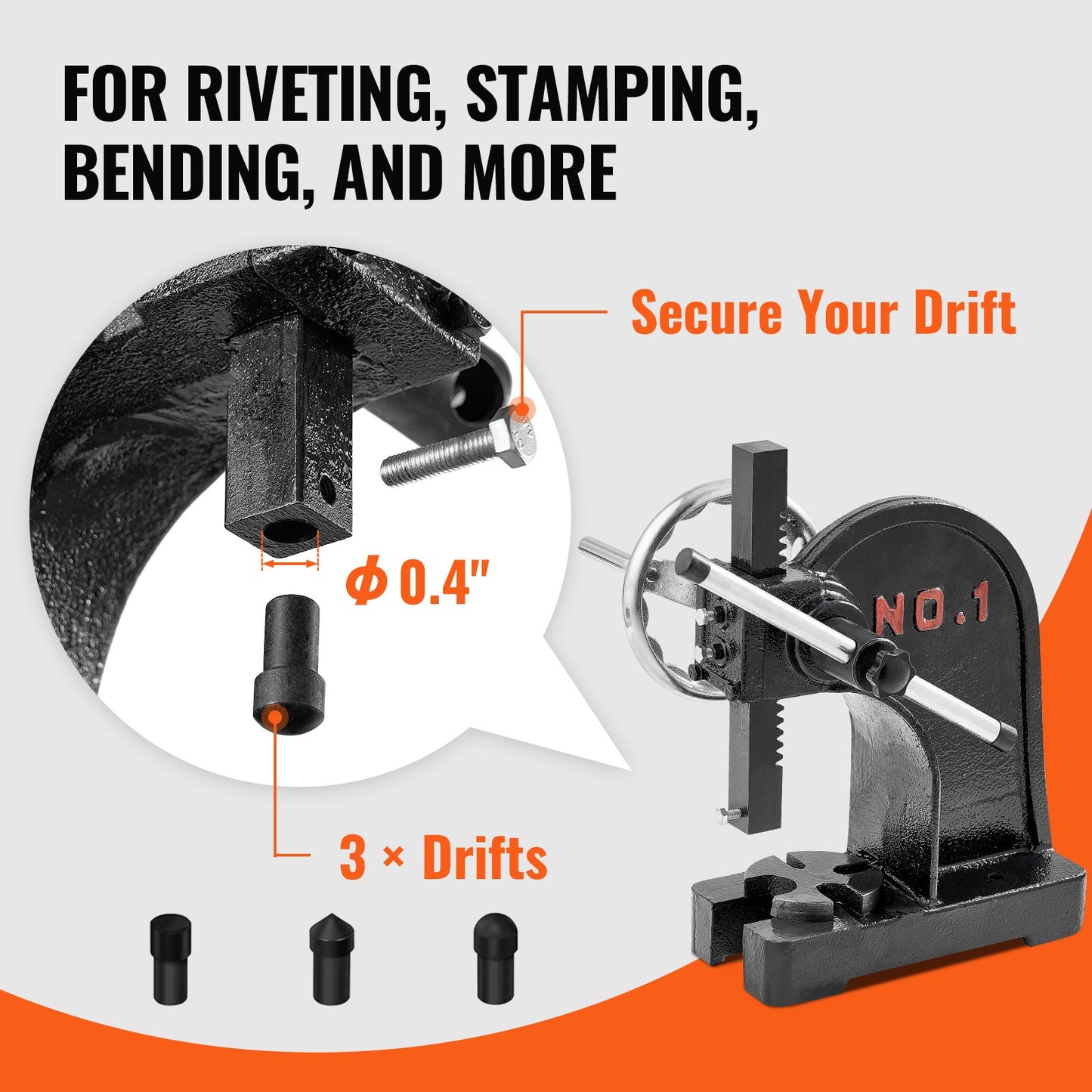 Arbor Press, 1 Ton Manual with Handwheel, 5.9" Max Height, Durable Cast Iron Construction, Desktop Manual Press for Stamping, Bending, Stretching, Forming Tasks