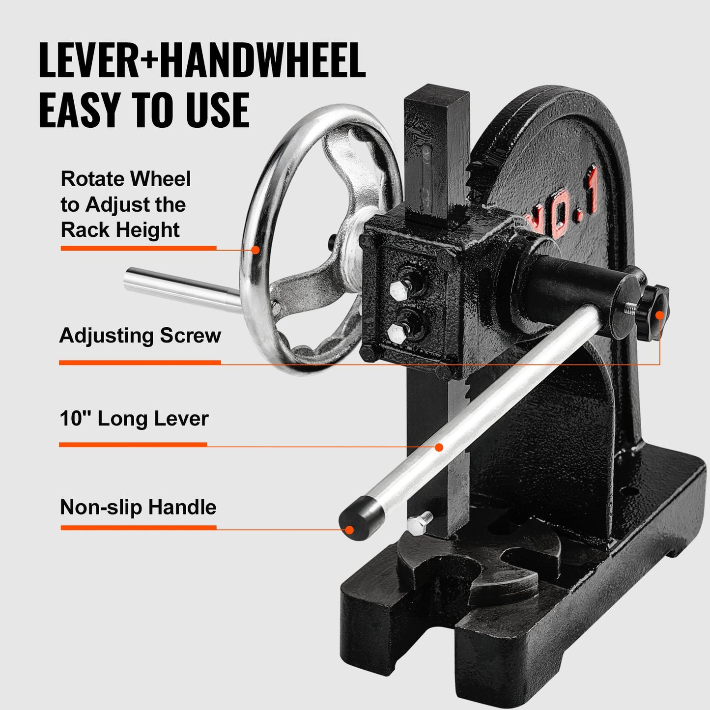 Arbor Press, 1 Ton Manual with Handwheel, 5.9" Max Height, Durable Cast Iron Construction, Desktop Manual Press for Stamping, Bending, Stretching, Forming Tasks