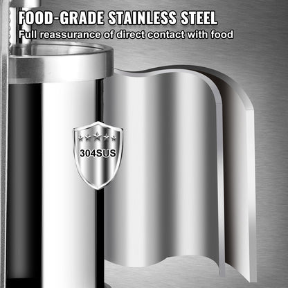 Korvfyllningsmaskin, 5 lbs/3 l kapacitet, vertikal korvfyllningsmaskin i 304 rostfritt stål, korvfyllningsmaskin med 3 fyllningsrör, sugbas och manuell vev för hushålls- eller kommersiellt bruk