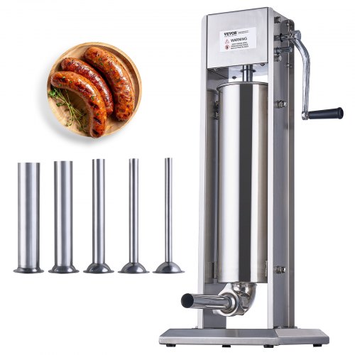 Manual Sausage Stuffer, 7 L / 15 LBS Vertical Sausage Machine, Dual-Speed Meat Stuffer, Made of Food-Grade 304 Stainless Steel, Includes 5 Stuffing Tubes, for Home Kitchen Restaurant Commercial