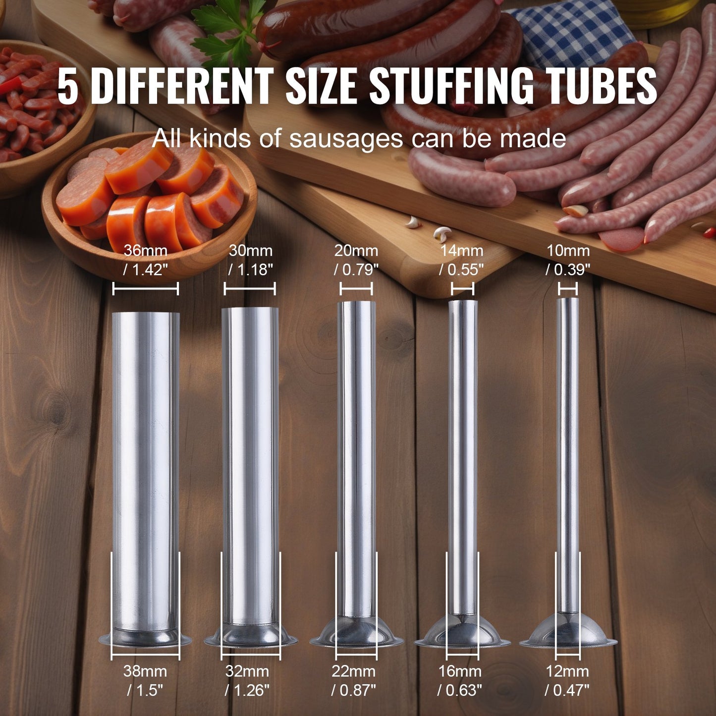 Manual Sausage Stuffer, 7 L / 15 LBS Vertical Sausage Machine, Dual-Speed Meat Stuffer, Made of Food-Grade 304 Stainless Steel, Includes 5 Stuffing Tubes, for Home Kitchen Restaurant Commercial