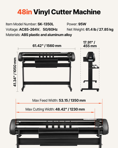 Vinyl Cutter Machine, 1350 mm Max Feed Width, Dual Blades, Adjustable Force and Speed, LED Display, Vinyl Plotter Cutter Printer with Signmaster Software for Compatible with Windows and macOS